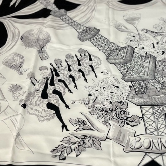 Giant Vintage 1997 Dana Buchman Paris Scene Scarf W/ French Landmarks - Picture 11 of 12